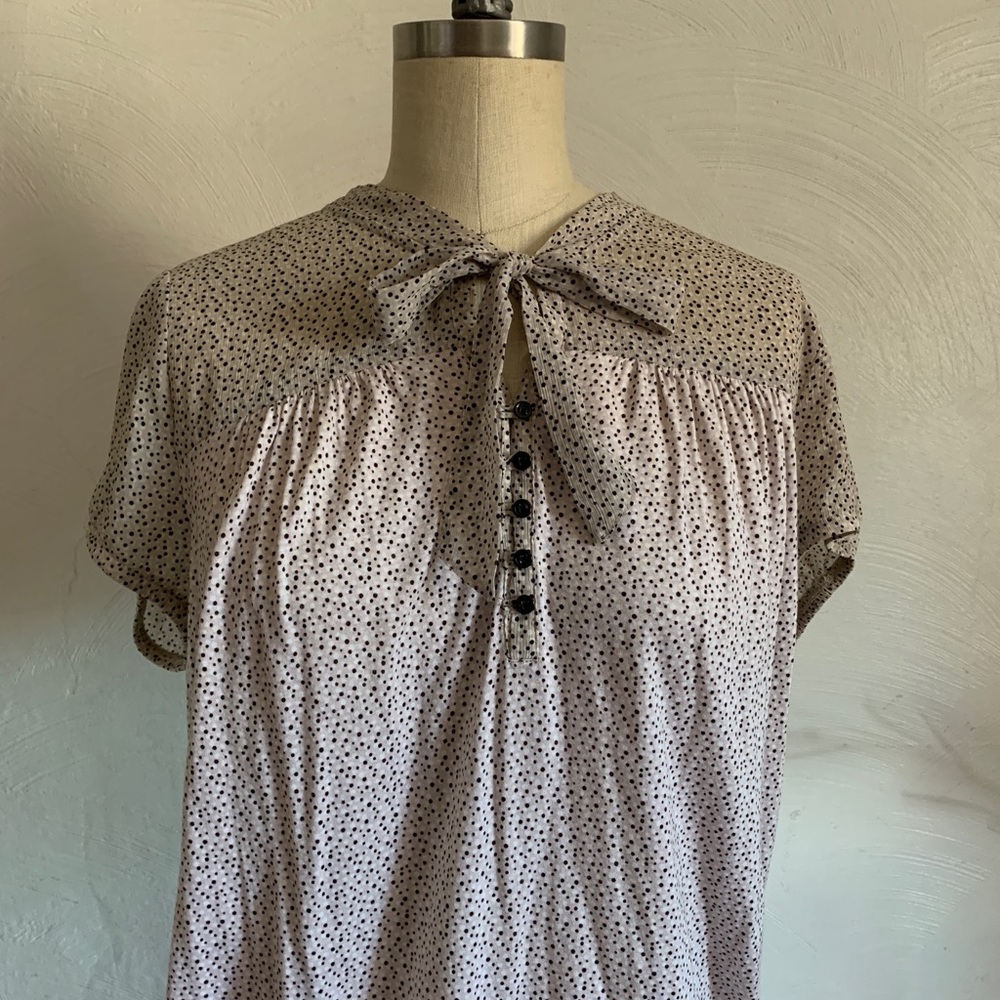LOFT Polka Dot Office Casual Blouse - pussybow princess sleeve Neutral minimal - Picture 2 of 9